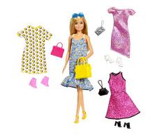 Barbie Fashionistas Coffret poupée blonde et ses tenues, vêtements et accessoires pour 4 tenues complètes, jouet pour enfant, GDJ40