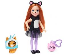Barbie Famille mini-poupée Chelsea Déguisement Chat avec accessoires assortis, jouet pour enfant, GJW29