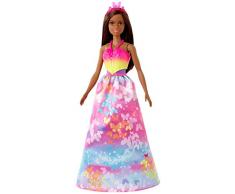 Barbie Dreamtopia poupée Papillons coffret 3-en-1 brune avec trois tenues roses de princesse, sirène et fée, jouet pour enfant, GJK41