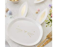 Ginger Ray Lot de 8 assiettes en papier Motif visage de lapin Blanc