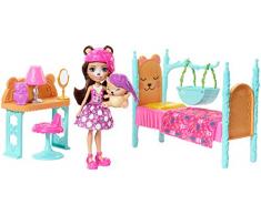 Enchantimals Coffret La Chambre de lOurs, Mini-poupée Bren Ours et Figurine Animale Snore avec lit et accessoires, jouet enfant, FRH46