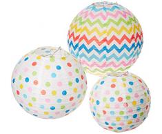 Amscan International 248900–90 24 cm Arc-en-Ciel Pois et Chevrons Lanterne Ronde