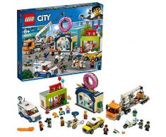 LEGO- LOuverture du Magasin de Donuts, Inspiré de la Série TV 2019 City Adventures, 4 Véhicules et 10 Figurines Jeux de Construction, 60233, Multicolore