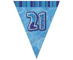 Unique Party - 92082 - Guirlande Fanions de 21e Anniversaire - 2,7 m - Bleu Glitz