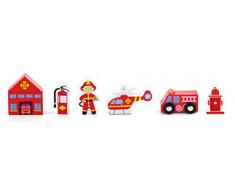 Viga Toys - 50815 - Accessoires de Train - Caserne de Pompiers - 6 Pièces