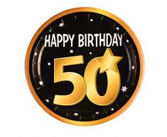 Forum Novelties-50th Birthday Paper Plates 9 (8 in pkt) Assiettes, X81639, Black, Gold, White