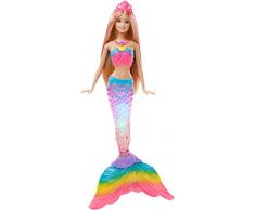 Barbie Dreamtopia Poupée Sirène Arc-en-Ciel Blonde Couleurs et Lumières à Plonger dans leau, avec Piles Incluses, Jouet pour Enfant, DHC40