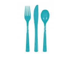 Unique Party 39499-Lot de Couverts en Plastique pour 6 Invités-Turquoise-18 Pièces, 39499, bleu sarcelle