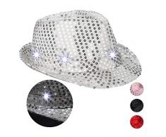 Relaxdays- Paillettes 6 LED Clignotantes Sequin Homme&Femme Chapeau de Fête EVG/EVFJ Taille Unique Argenté, Adulte Unisexe, 10023897_55,