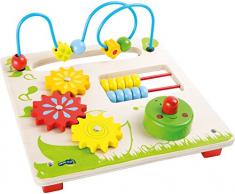 small foot 10085 PPlanche de motricité Chenille en bois, avec circuit de motricité, boulier et roues dentées, à partir de 12 mois