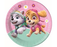 Procos 90274 Paw Patrol Skye & Everest Lot de 8 assiettes en carton Rose/vert