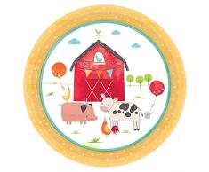 Amscan International 542172 Amscan Lot de 8 assiettes en papier Motif barnyard 18 cm