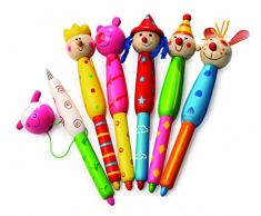 Lot de 6 Stylo à bille Têtes de bois
