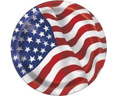 Unique Party Assiettes de fête Drapeau Américain, Diamètre 17,1 cm, Lot de 8