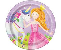 Unique Party 58374 - Assiettes en Carton - 18 cm - Fête à Thème Princesse Magique - Paquet de 8