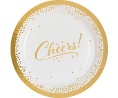 amscan 9903729 8 Assiettes Cheers Golden Wishes Blanc Diamètre 23 cm