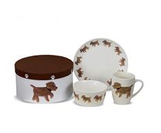ZIEGFELD Golden Retriever Service de petit-déjeuner pour enfant en porcelaine Motif chien doré 3 pièces Assiette, bol à céréales et tasse Passe au lave-vaisselle et au micro-ondes