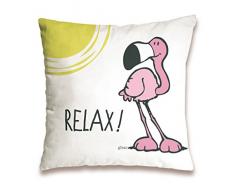 NICI 41947 Flamingo Relax, en Coton Blanc de Coussin en Coton imprimé 37 x 37 cm