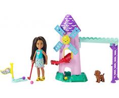 Barbie Barbie-FRL85 Famille poupée Chelsea et Son Mini-Golf, avec Figurine de Chien et Moulin à Vent Inclus, Jouet pour Enfant, FRL85, Multicolore