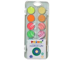 PRIMO 115A12FM Boîte à Tuschbox avec Aquarium, Couvercle coloré 8 métaux, 4 Couleurs Fluo, Pinceau et Plateau mélangeur, Multicolore