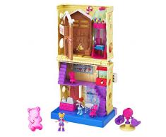 Polly Pocket Pollyville Confiserie sur 4 niveaux, 2 mini-figurines Polly et Lila, accessoires et autocollants, jouet enfant, édition 2020, GKL57