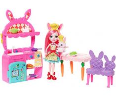 Enchantimals Coffret La Cuisine du Lapin, Mini-poupée Bree Lapin et Figurine Animale Twist avec accessoires de cuisine, jouet enfant, FRH47