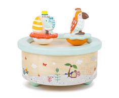 small foot 1108 Boîte à musique perroquet et éléphant, en bois, design moderne pastel, avec mélodie pour sendormir en douceur
