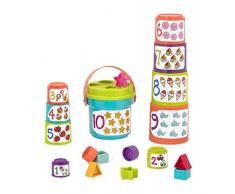 Battat- Sort & Stack Jouet éducatif – Gobelets empilables avec Chiffres et Formes – pour Enfants de 18 Mois et Plus (19 pièces), BT2529Z