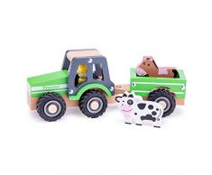 New Classic Toys Trateur avec Remorque Animaux Jouet en Bois pour Enfant