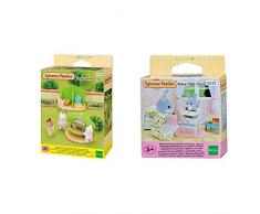 Sylvanian Families - 2637 - Mini-Poupée - Toilettes Lavabo Crèche & Baby High Chair Families Chaise Haute pour Bébé, 5221, Pas de Variations