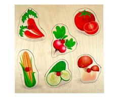 Hess Jouet en Bois 14917 – Poignée Puzzle en Bois légumes, 5 pièces, 25 x 25 cm
