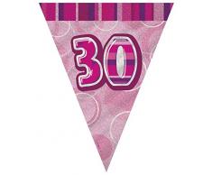 Unique Party - 90953 - Guirlande Fanions de 30e Anniversaire - 2,7 m - Rose Glitz