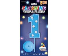 Unique Party - 37041 - Décoration à Gâteau Clignotante Numéro 1 - Bleu