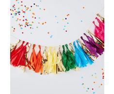 Ginger Ray Guirlande de pompons multicolores et dorées pour fête sur larc-en-ciel