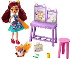 Enchantimals Coffret ​L’Atelier de Peinture de mini-poupée Felicity Renard et figurine animale Flick, accessoires inclus, jouet pour enfant, GBX03