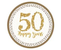 Amscan International 9902213 23 cm Sparkling Golden Anniversary Prismatic Assiettes en Papier