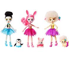 Enchantimals Coffret 3 Ballerines, Mini-poupées aux tutus assortis Preena Pingouin, Bree Lapin, Lorna Brebis et Figurines Animales, jouet enfant, FRH55