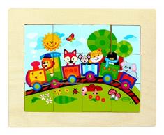 Hess Jouet en Bois 14945 – Mini Puzzle en Bois Ferroviaire, 12 pièces, env. 12 cm