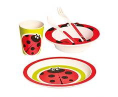 Bino 60006 Set de Vaisselle pour Enfant en Bambou 5 Pièces Coccinelle Rouge - Version Allemande