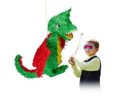 Relaxdays Pinata à suspendre Dragon coloré pour enfants à remplir anniversaire jeux décoration , vert jaune rouge