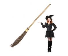 Relaxdays Balai de sorcière avec manche en bambou pour enfants et adultes Naturel 93 cm