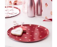 Ginger Ray HG-303 Assiettes rouges avec cœurs en or rose métallisé