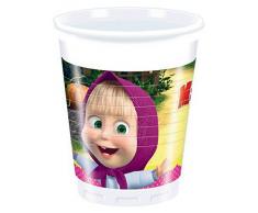 Procos 86513 – Lot de 8 Gobelets en Plastique Macha et Michka, 200 ML, Multicolore