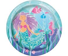 Unique Party 58335 - Assiettes en Carton - 23 cm - Fête à thème de Sirène - Paquet de 8