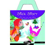 Maildor AF010O - Une valisette Stickstory comprenant 2 décors + 4 planches de stickers repositionnables, Fées (32 stickers)