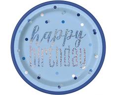 Unique Party- Assiettes en Carton, 83595, Bleu/argenté