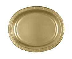 Unique Party - 33259 - Paquet de 8 Assiettes en Carton Ovales - Or