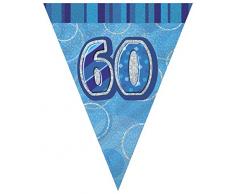 Unique Party - 92086 - Guirlande Fanions de 60e Anniversaire - 2,7 m - Bleu Glitz