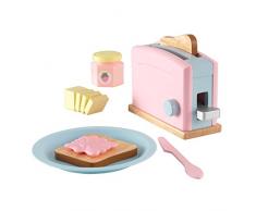 KidKraft 63374 Ensemble grille-pain en bois pour enfant Accessoires pour cuisine fictive Couleurs pastel