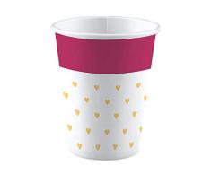 amscan 9903250 Lot de 8 gobelets en Papier Blanc/Rose/doré 250 ML